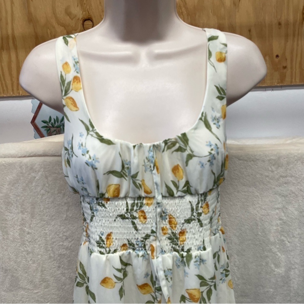 Sincerely Jules midi summer dress lemon print fairy core women’s XS smocked - Picture 4 of 5